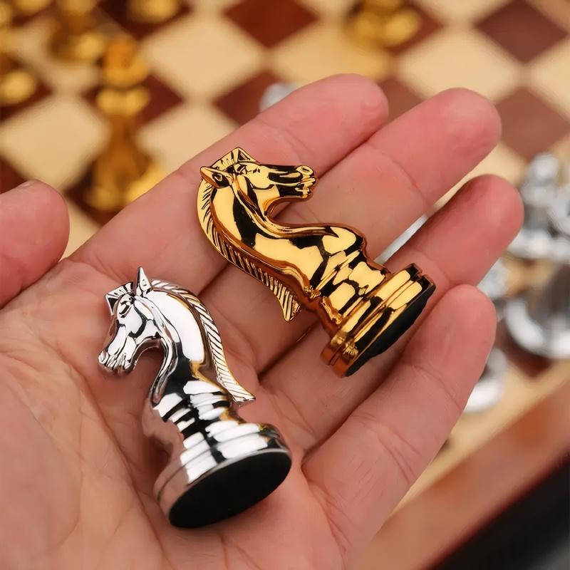 Deluxe Wooden Checkerboard Set 30cm/11.81in Portable Folding with Weight Zinc Alloy Pieces Ideal for Various Holiday Gifts