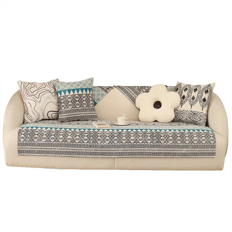 Retro Cotton and Linen Sofa Cushion Bohemian Sofas Cover Backrest Towel Geometric Pattern Anti Slip Wear-resistant Sofa Towel