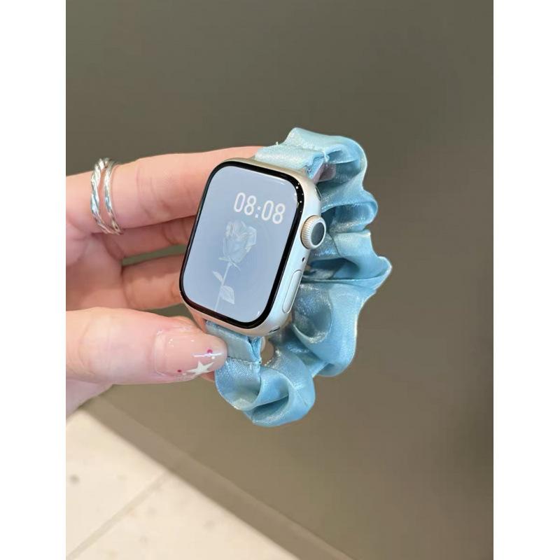 For AppleWatch8910 Apple Watch Strap iwatch11SE Feeling French Pearlescent Hairband Strap