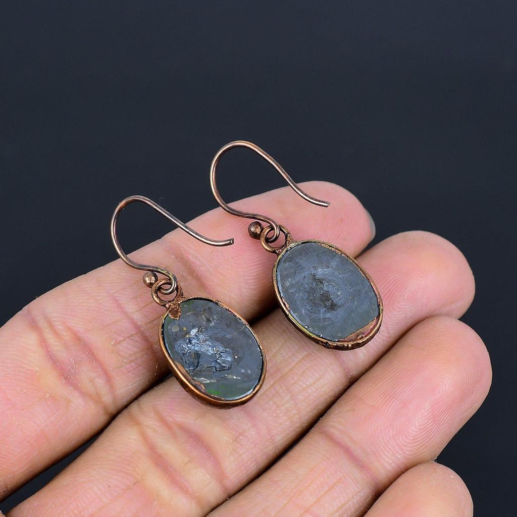 Shungite Earrings Gemstone Jewelry, Copper Electroformed Handmade Earrings, Latest Design Jewelry