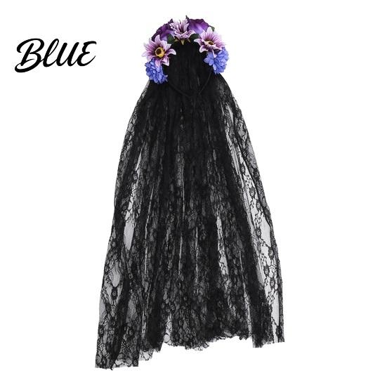 Lace Hairband Gothic Style Hair Hoop Hollow See-Through Headband with Simulated Flowers And Women Accessory Black Veil Halloween Day of The