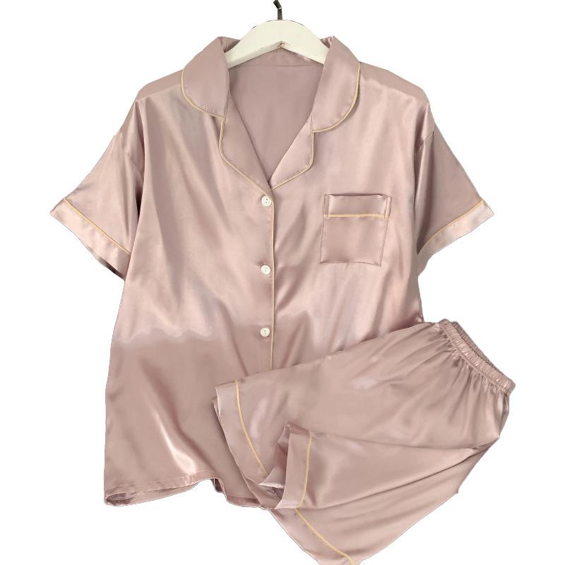 High-Quality Pajamas Can Be Worn By Women With Ice Silk Short Sleeves, Elegant And Sweet Casual Loungewear