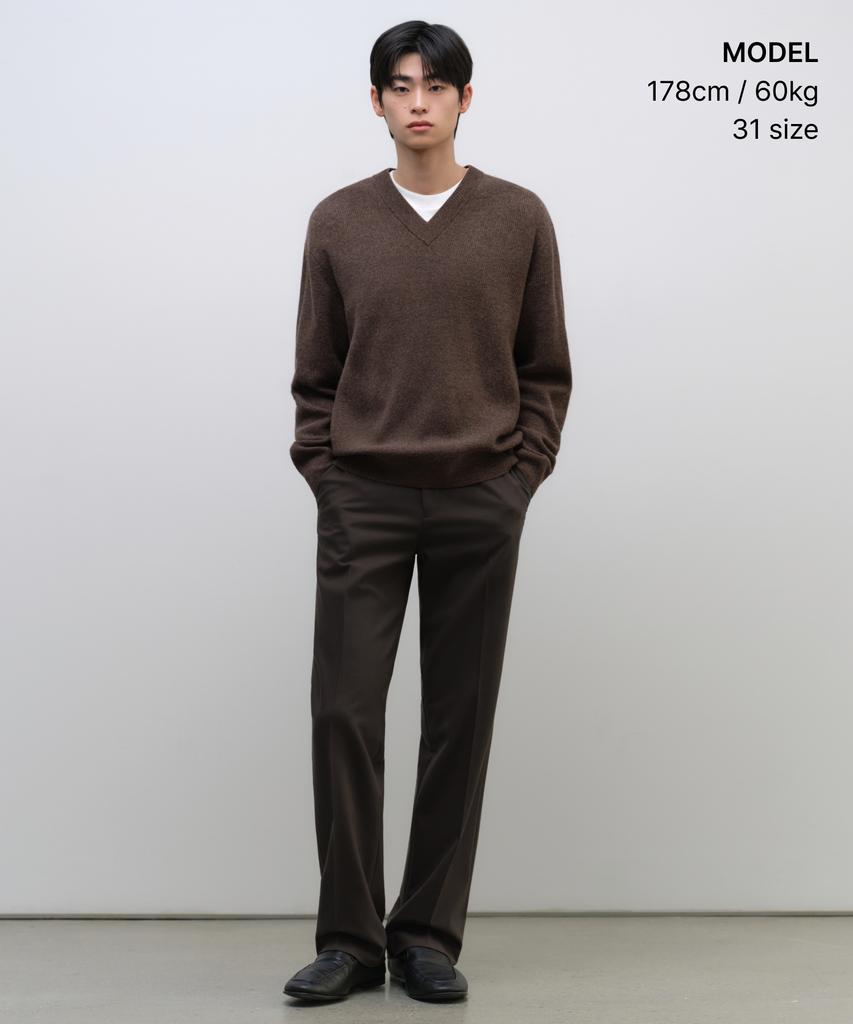 MUSINSA STANDARD Whipcord Straight Hidden Banding Slacks [Dark Brown]
