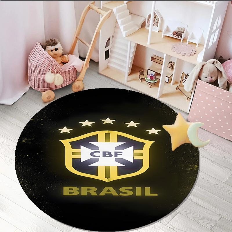 1PC round rug Brazilian Football Emblem Printed Round Area Rug ,Rug For Home Office, Round Chair Rug, Decorative Carpet Fan gifts Christmas gift
