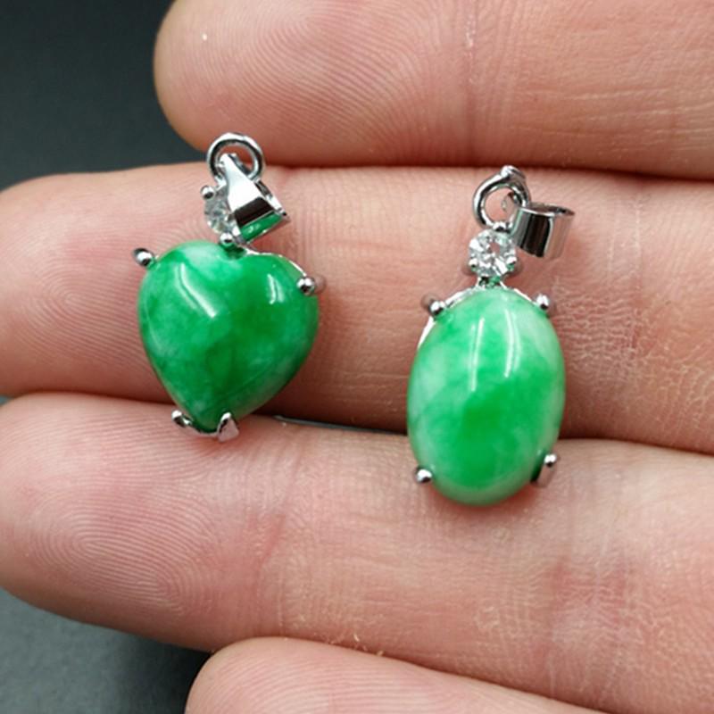 Myanmar Jade Green Heart and Egg Shaped Pendant with Diamonds on White Background Heart Shape 12*12mm