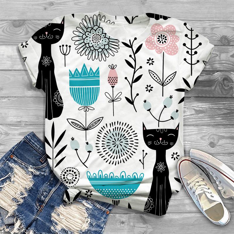 Trendy Cute Fashionable Women's Clothing 3D Animal Fun Printed Casual Short Sleeved T-shirt for Women Shirt