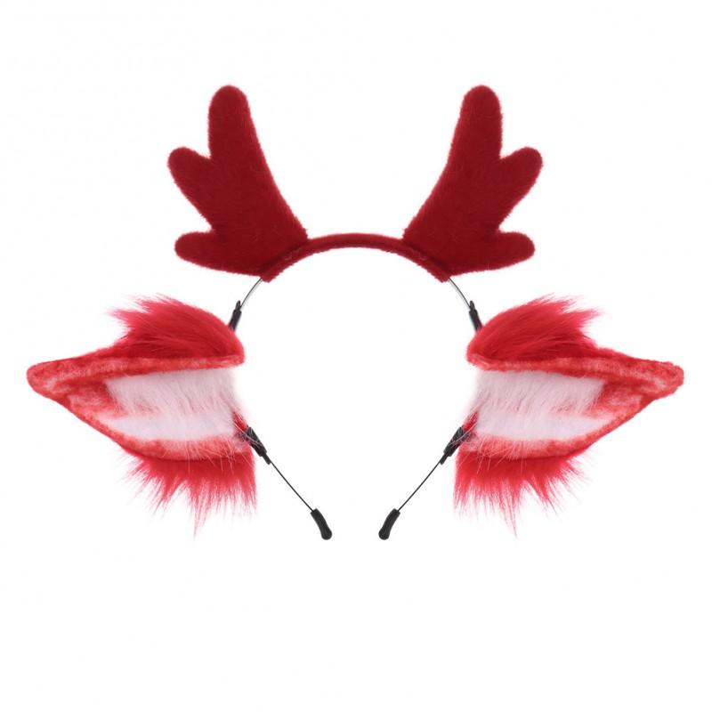 Handmade Plush Deer Antler Headband With Faux Fur Ears Cosplay Accessory Women Men Festival Party Costume