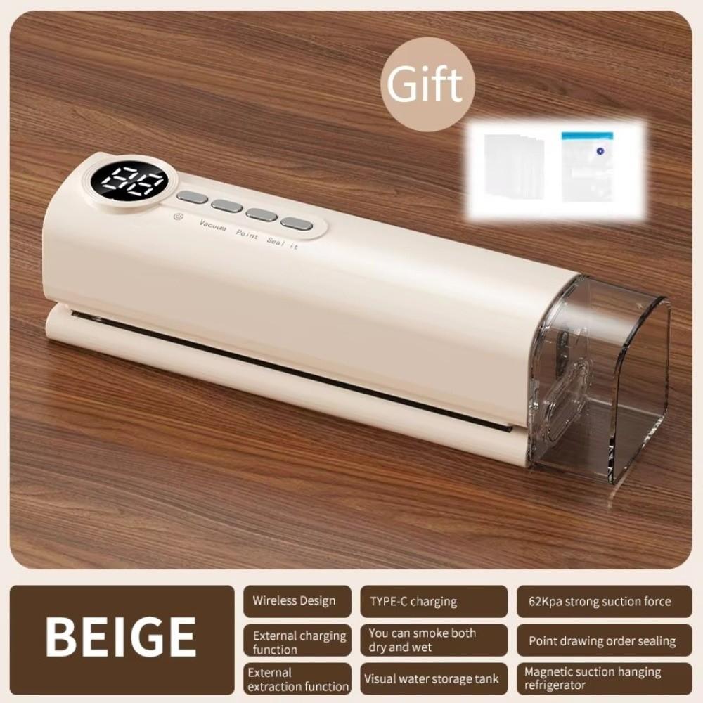 

Беспроводной запайщик пищевой упаковки с цифровым дисплеем, термозапайщик пакетов для продуктов для дома бежевый