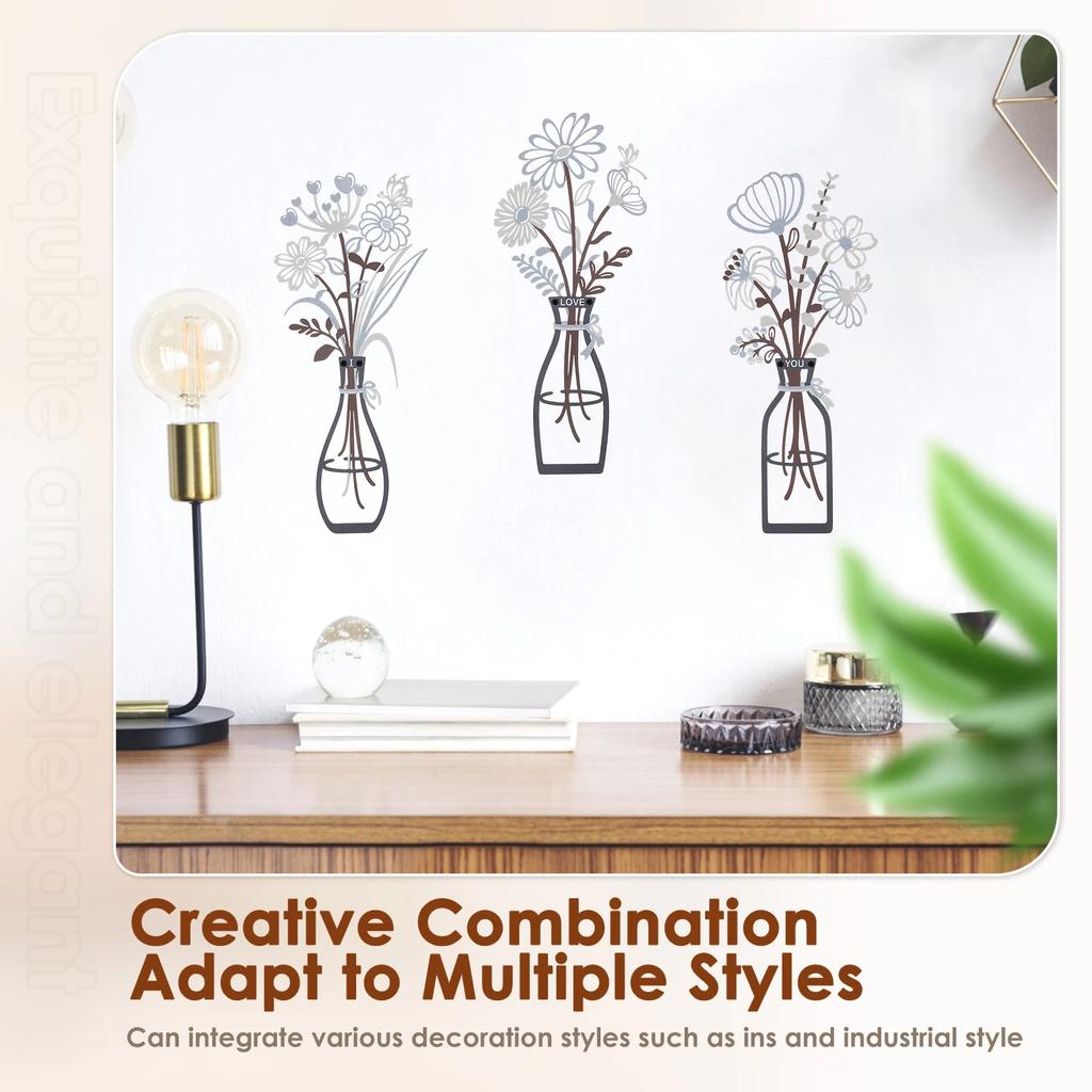 3 Pcs Metal Flower Wall Pendant Waterproof Metal Flower Wall Art with Screw for Living Room Bedroom Bathroom and Home Decoration