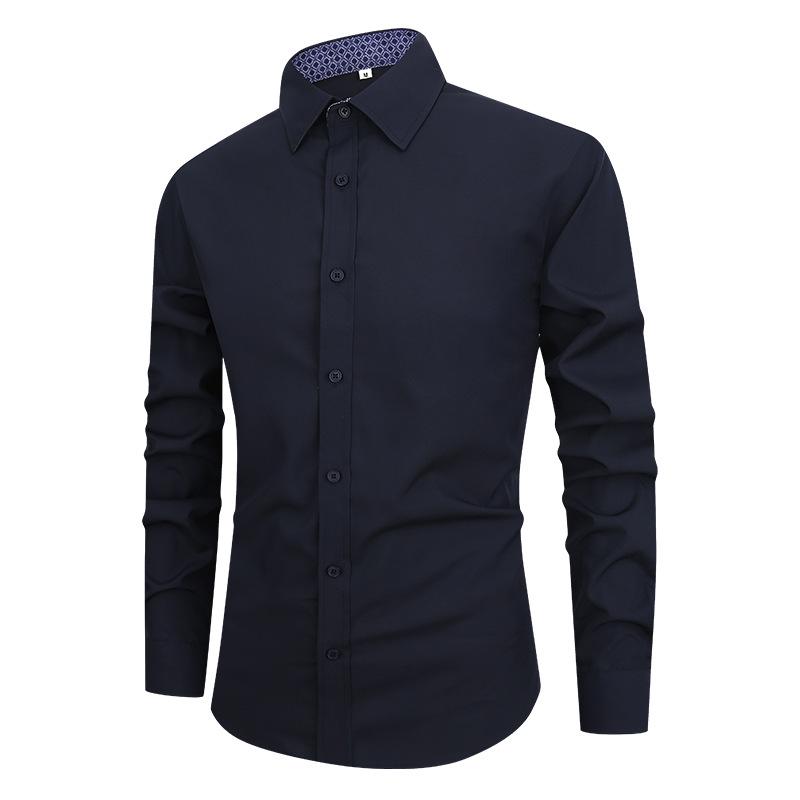 Men's Solid Color Non-Iron White Long Sleeve Slim Fit Business Shirt