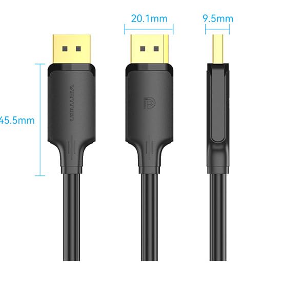 VENTION DP 5m HDCP 4K Metal 30AWG Cable, Black, Compatible, DP1.2 Male, Braided,