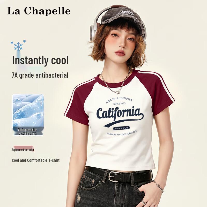 La Chapelle Women s Retro Letter Short Sleeve T-Shirt M