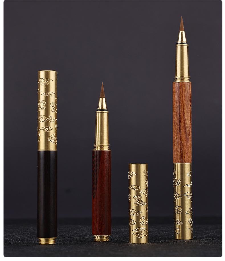 Retro Brass & Sandalwood Pocket Fountain Pen Set – Signature Calligraphy and Business Office Gift.