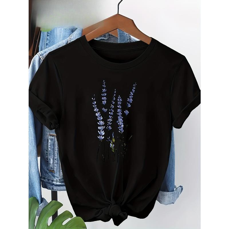 European Size Elegant Floral Print Women's  Short-Sleeve T-Shirt