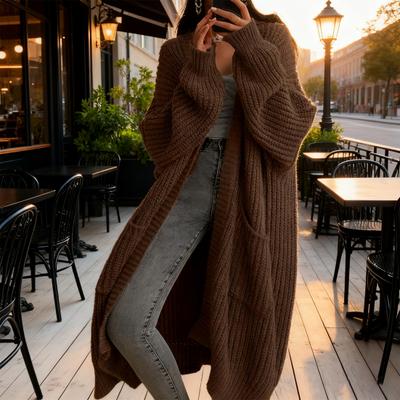 Women Long Cardigan Sweater Coat Open Front Mid-length Knitting Coat with Pockets Fall Winter Outwear