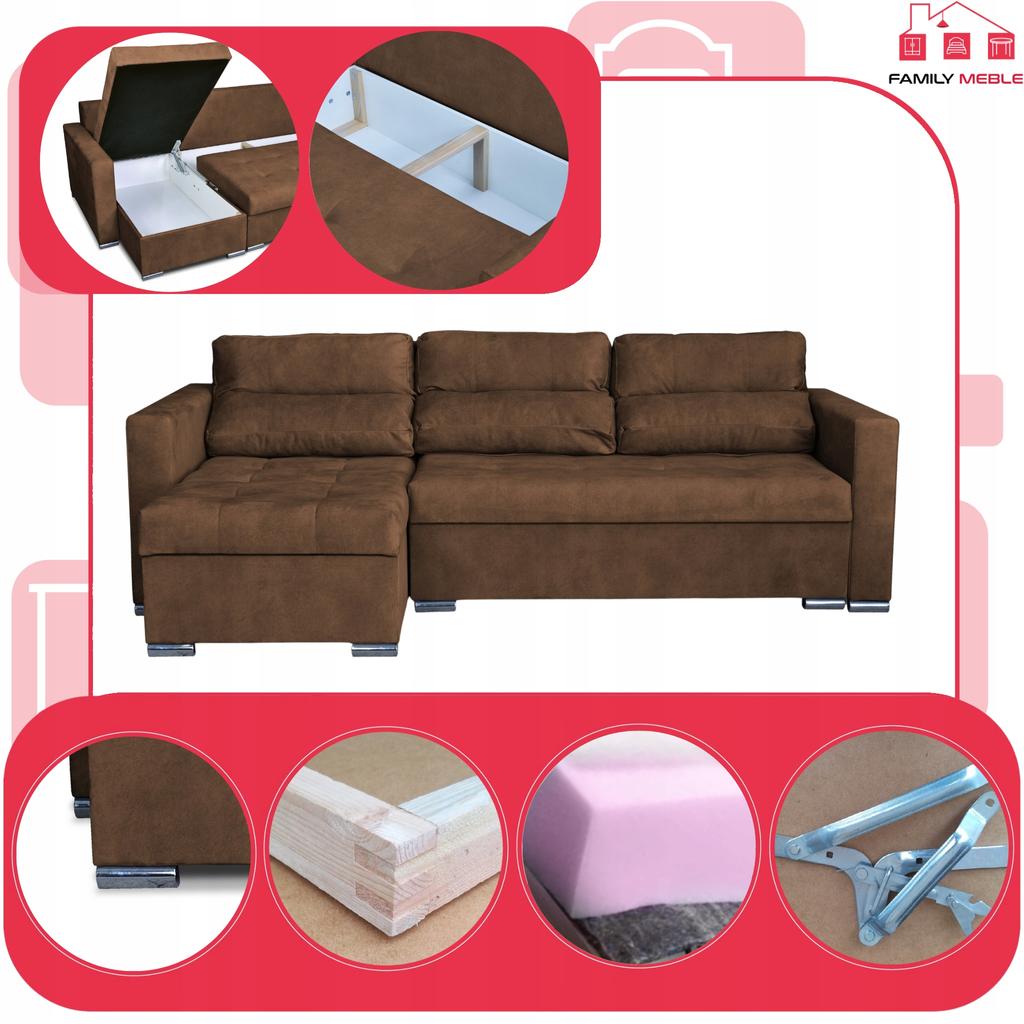 Varius Corner Sofa Bed with Sleeping Function Family Furniture Corner Brown Without