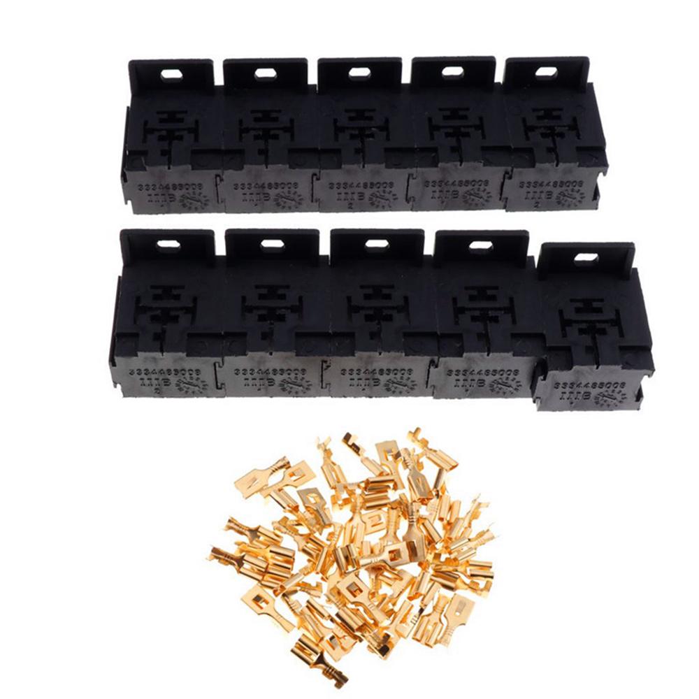 10pcs 30A-80A 5 Pin Relay Sockets Connector Holder With 50pcs 6.3mm Terminals