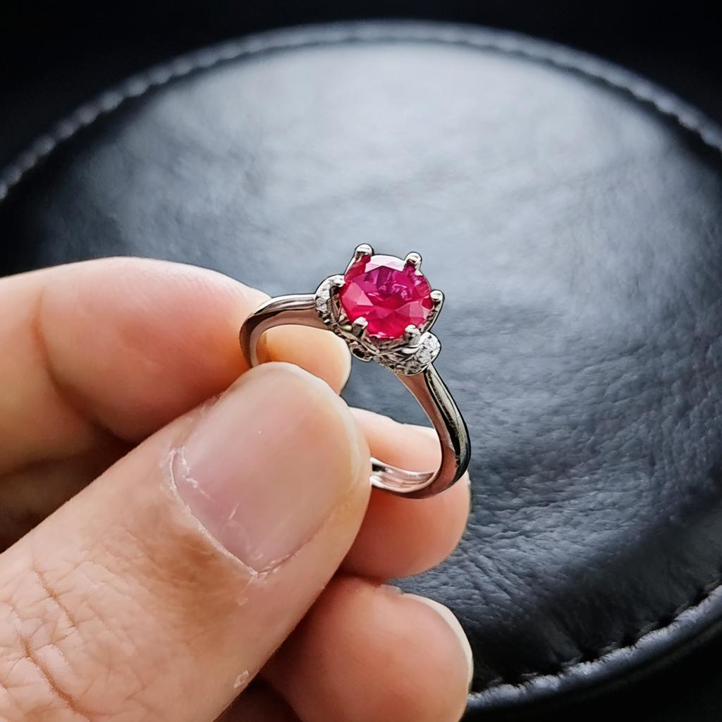 Jewelry Simulation One Carat Ruby Crown Six-Claw Ring Fashion Red Corundum Live Ring