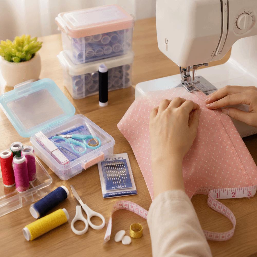 18pcs Portable Needlework Box Three-Layer Sewing Kit Box Sewing Tool Kit Cross Stitching