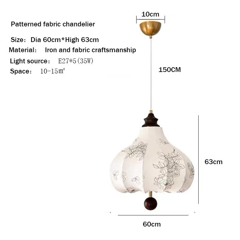 French Medieval Fabric Small Chandelier E27 Bedroom Print Living Room Light Restaurant Bar Decor Solid Wood Pendant Lamps