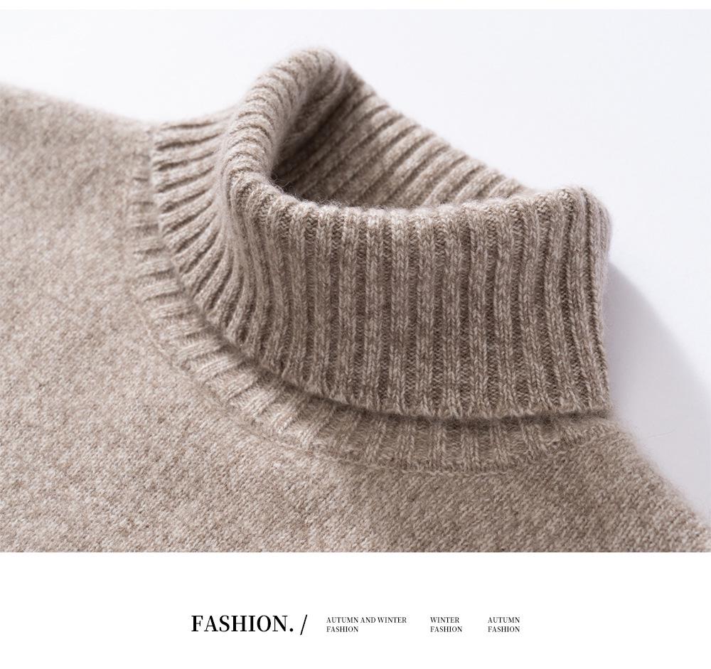 Men's High Neck Cashmere Sweater - Double Ply, Thick, Solid Color Knitwear for Autumn/Winter.