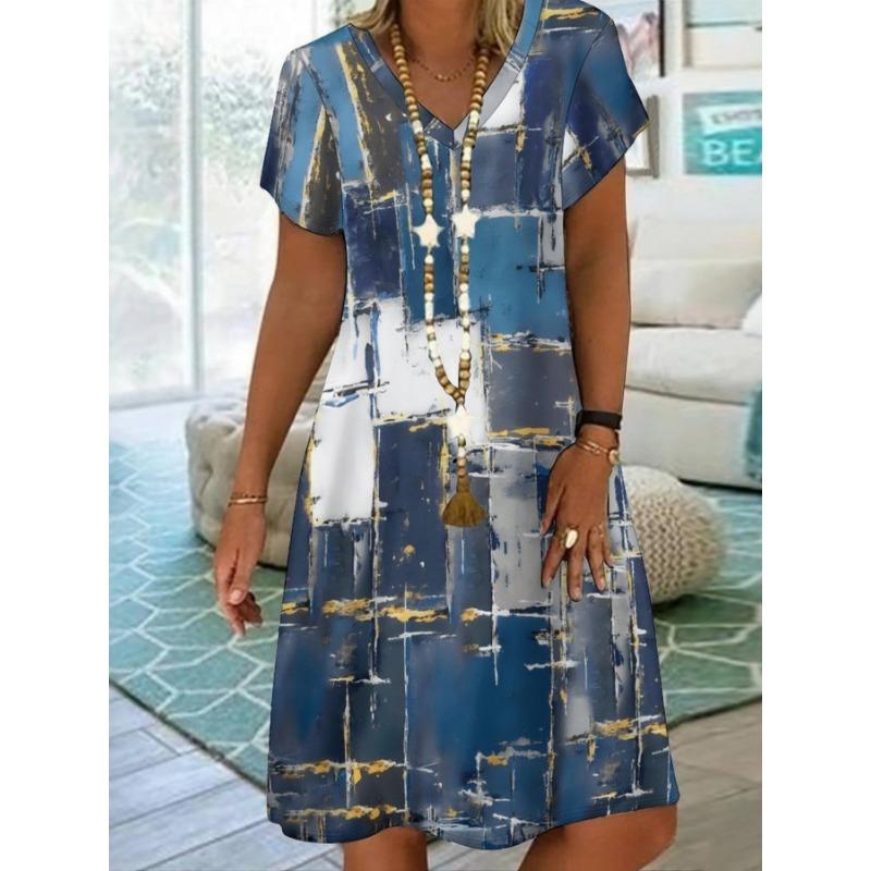 

Spring and Summer Women s Elegant Short Sleeved Dress, Outdoor Leisure Travel Commuting Beautiful V-neck Women s Dress XL