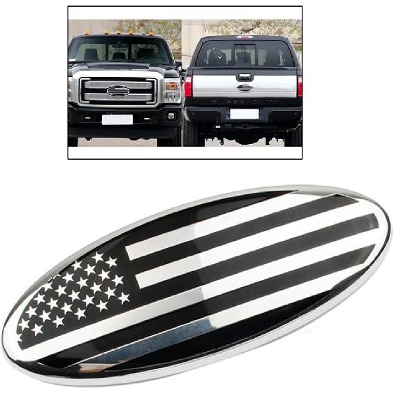 

ontto 1PCS Front Grille Rear Tailgate Emblem American Flag Oval Decal Badge Nameplate Sticker Fit for Ford F-150 F-250 F-350 Black(9 ) 9 *3.5 срібний