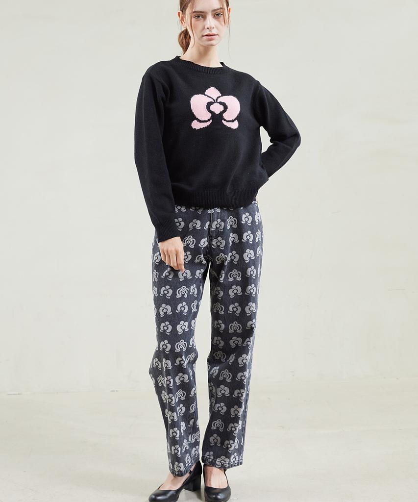 YUJEEOT Phalaenopsis Logo Straight Black Denim (Unisex)