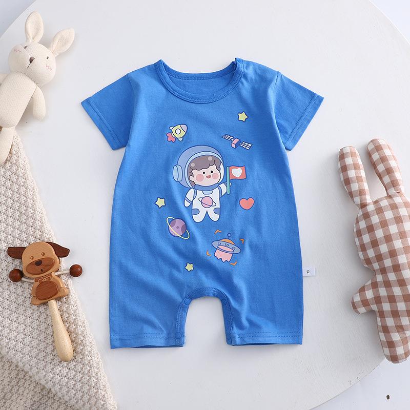 2026 Summer Kids O-Neck Short Sleeve Pajama-Rompers Baby Spring Short Crawling Clothes Cartoon Cotton Jumpsuit for Girl Boy