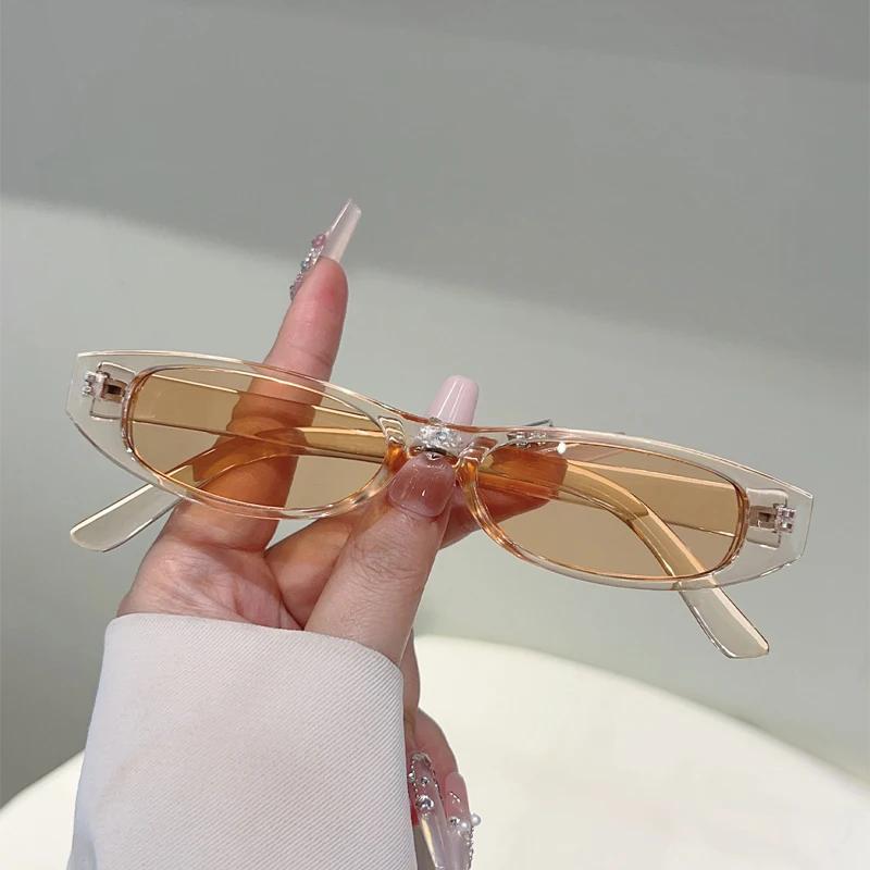 Narrow Oval Sunglasses Women  New Fashion Outdoor Decor Shades Trendy Luxury Brand Design Vacation Casual Sun Glasses