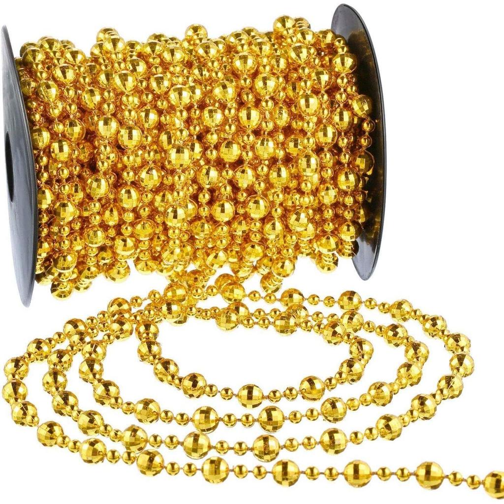 Pack of 10 Beaded Pearl Chain String Christmas Garland Hanging Ornaments for Xmas Christmas Party Decoration Item (Red Golden Beaded Chain)