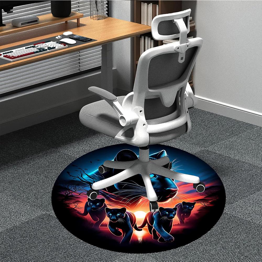 

1pc Panther Family Chair Carpet for Office Non-Slip, Machine Washable Rug for Office, Room - Holiday Decor, Machine Made yy251016176 80cm by 80cm