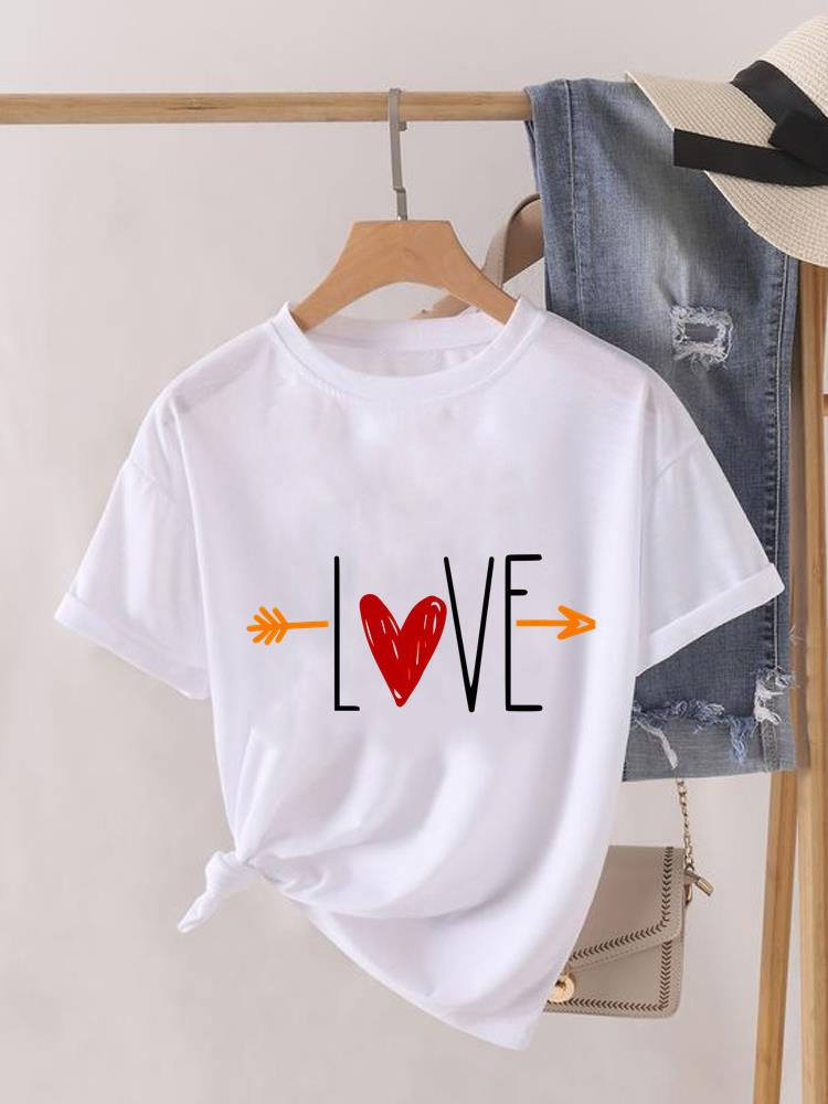 (Asian Size) Sweet Love Cute Lady Female Top Printed Fashion Graphic Short Sleeve T-shirts Tee Clothing Women Casual T Shirt