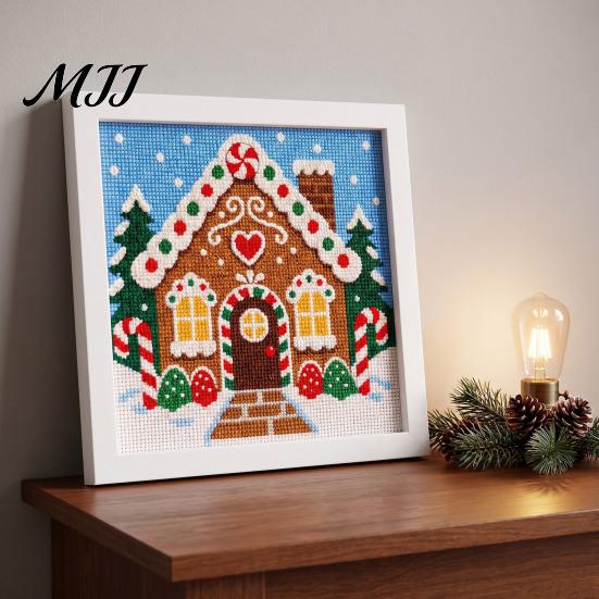 Festive Tabletop Decoration Kits DIY Christmas Needlepoint Kit, Holiday Cross Stitch Santa Snowman Elk Patterns, Theme Beginners Needlework Craft Kit