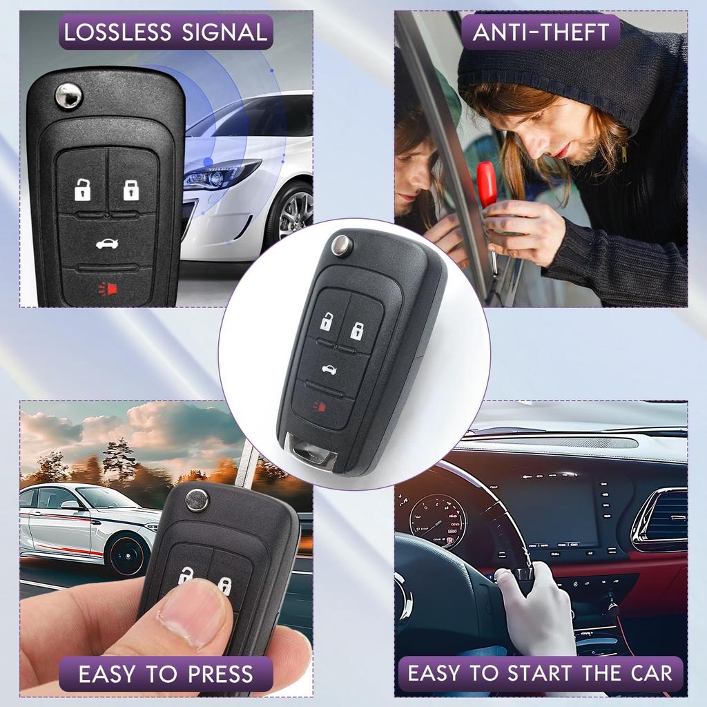 4 Button Keyless Entry Remote Control Flip Key Fob Replacement for Chevy Cruze Equinox Impala Camaro Malibu Sonic and GMC Terrain Buick Regal
