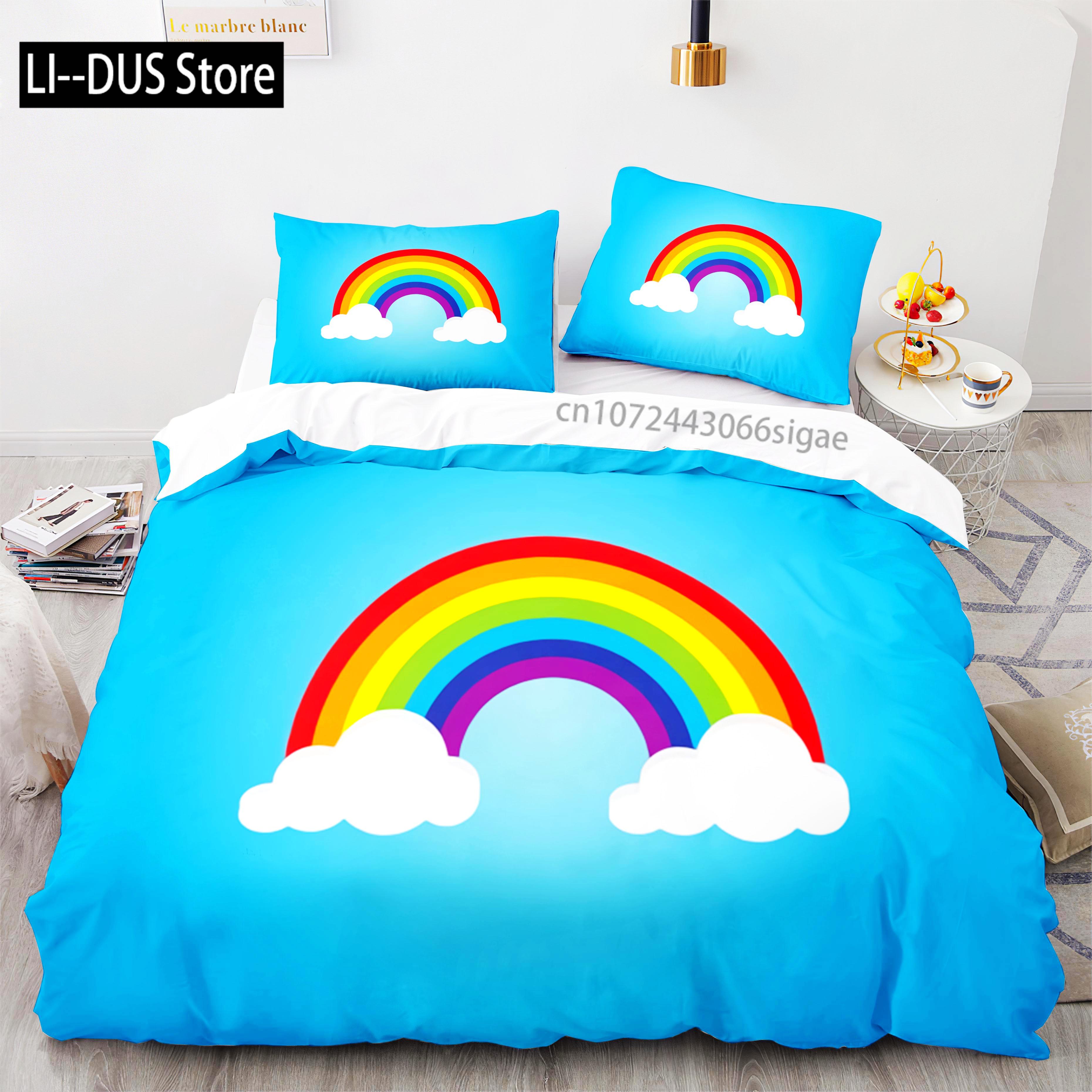 

Rainbow Bedding Set Single Twin Full Queen King Size Sky And Baiyun Bed Set Aldult Kid Bedroom Duvetcover Sets 3D Print 012 135x200cm