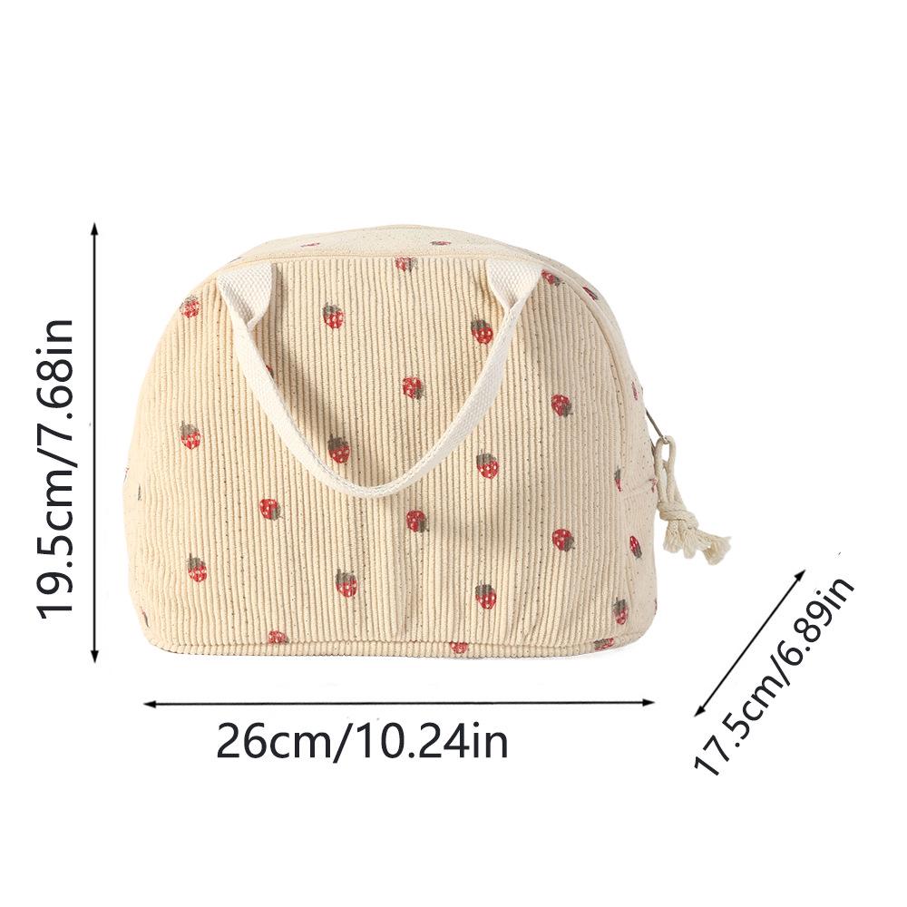 Corduroy Large-Capacity Insulated Lunch Bag for Women - Portable, Heat-Preserving Bento Tote