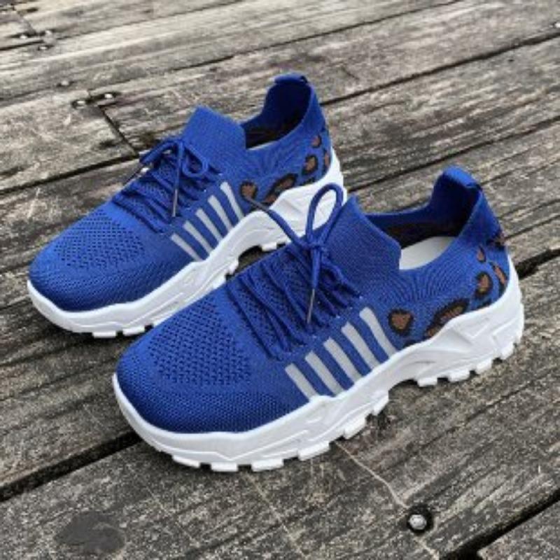 Large Size Fly-woven Sneakers Spring and Summer New Round Head Muffin Sole Leopard Print Breathable Single Shoes