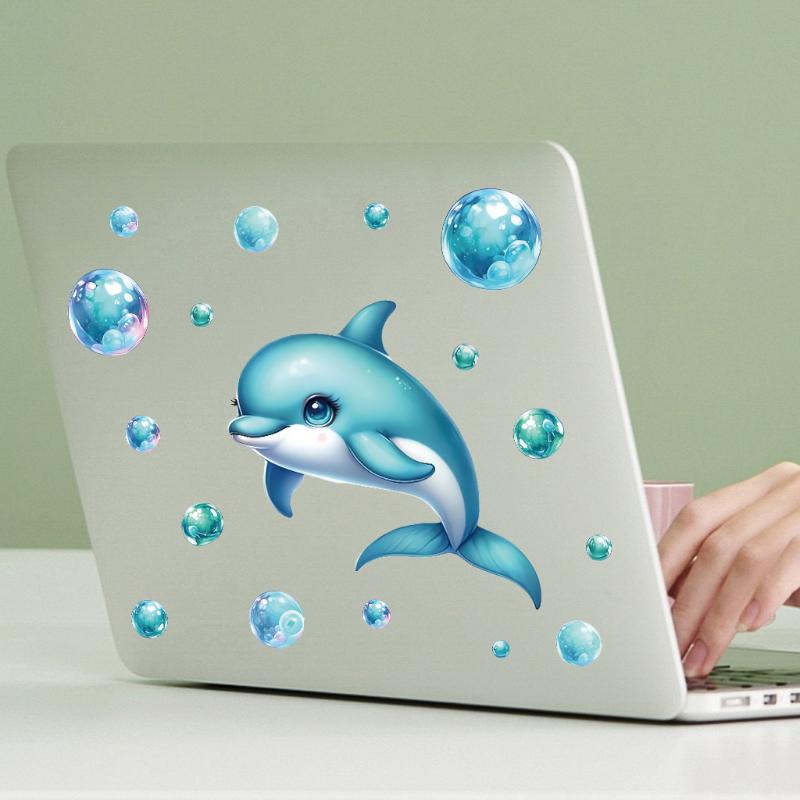 

Glow-In-The-Dark Dolphin Bubbles Wall Stickers Ocean Theme Kids Room Decor Removable Self-Adhesive Toilet Decals For Bathroom onesize