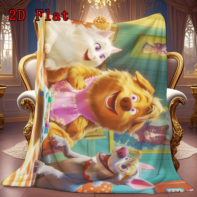 Cartoon Cat and Dog 2D Flat Pattern Flannel Blanket High Quality All Seasons Warmth and Comfort Perfect for Christmas Gifts.MMT0918341