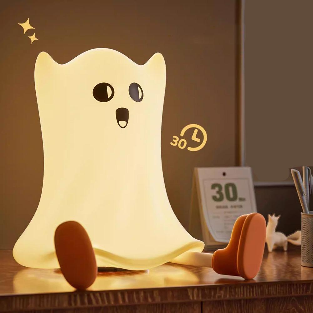 Helloween RGB LED Night Light Pumpkin Ghost Timer Bedroom Bedlight Cartoon 3 Levels Brightness Sleep Light Desktop Ornaments