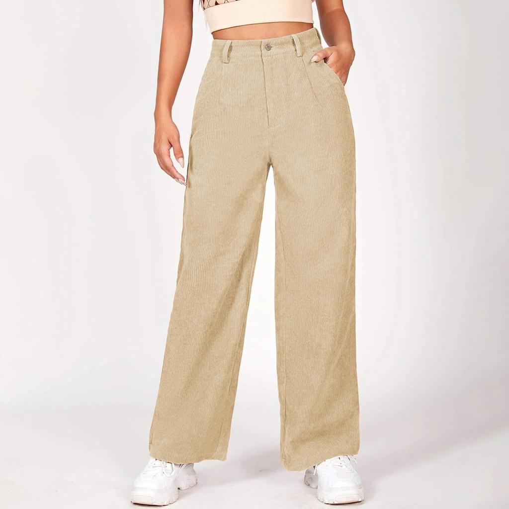 Cordhosen für Damen Weites Bein Hohe Taille Locker Bequeme Hosen mit Taschen