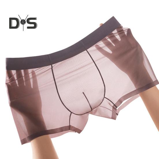 Men Boxer Underwear Elastic Mid-Waist Design U-Convex Thin Perspective Shorts Briefs Seamless Panties Daily Wear
