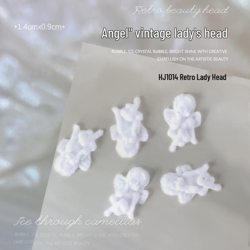 Baroque Angel Relief 3D Nail Art Decorations - Vintage White Metal, 5 Pieces
