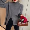 Half High Collar Sweater Pullover Women 2022 Solid Loose Open Knit Autumn and Winter Casual Long Sleeve Sweater Pullover Female