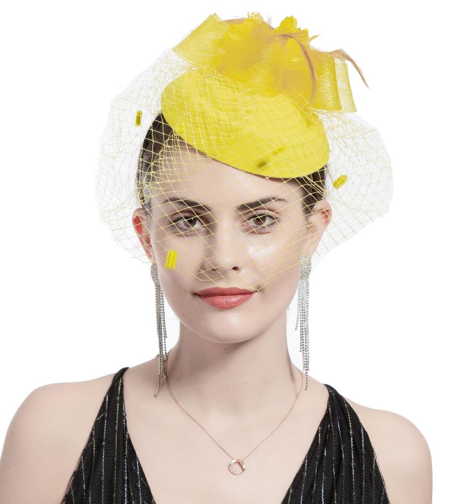 Vintage Netz Kopfbedeckung kleiner Hut Kopfschmuck Braut Haar Hochzeitsaccessoires Feder Kopf Abendvorstellung Party Bühne Schleier