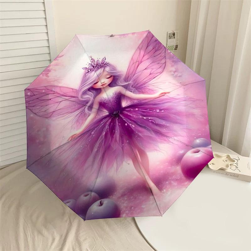 1PC fairy, applesAutomatic Open/Close Umbrella with Windproof, 8-Rib Sturdy Canopy, Durable Ribs, Fashionable Design, Outdoor Accessory, Fun Prin, Hol