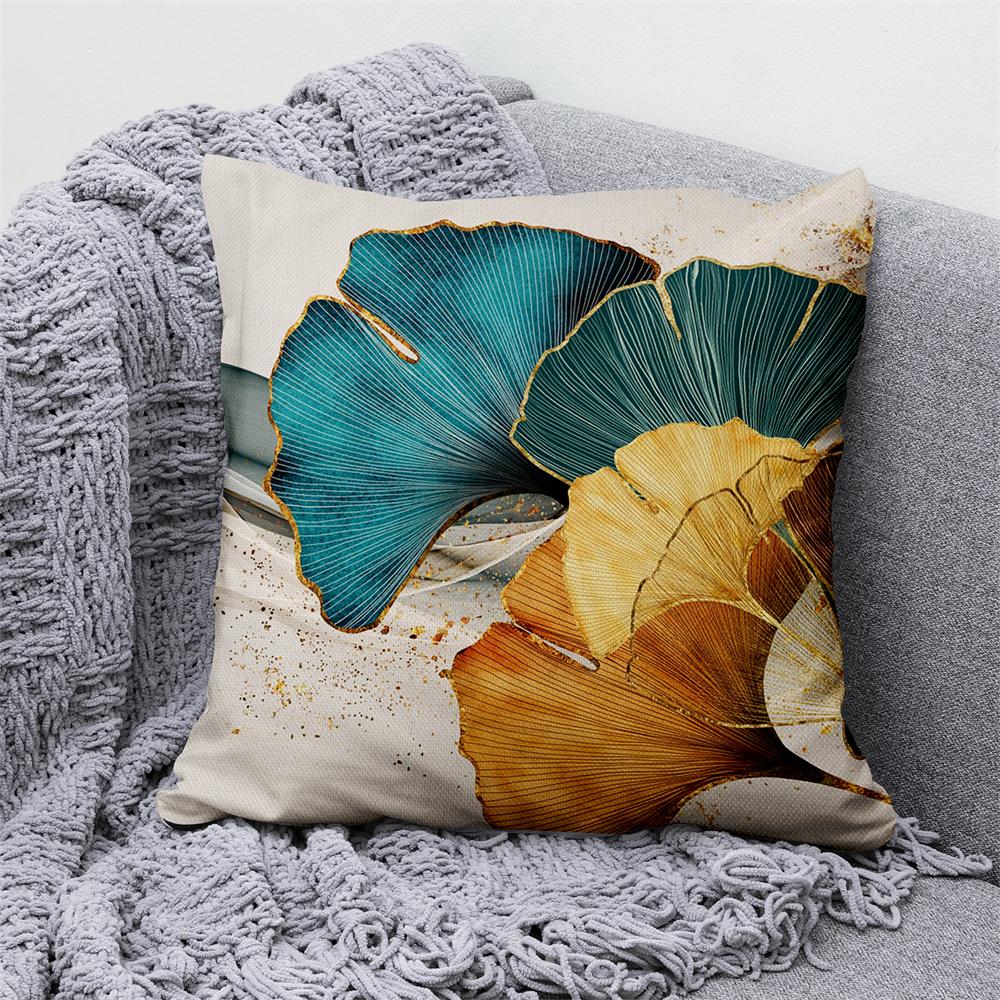 Gold Green Printed Pillowcase Car Sofa Home Decor Modern  Ginkgo Leaf  Decorative Cushion Cover