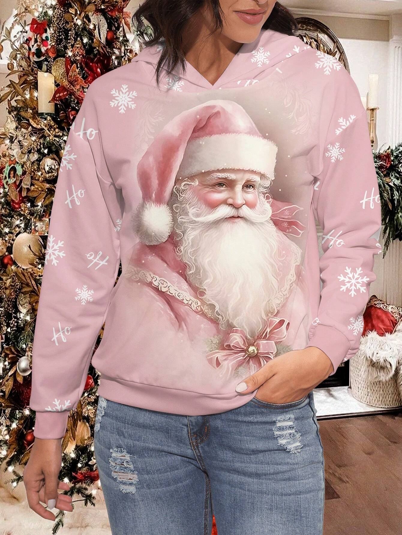 

SHEIN EZwear Plus Size Женская рождественская светло-голубая толстовка с длинным рукавом и принтом лица снеговика, повседневная 4XL