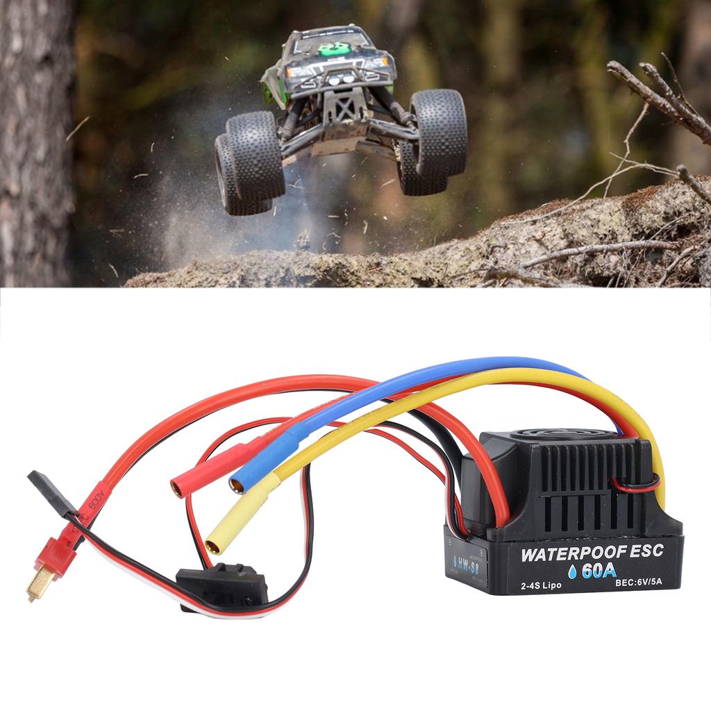 RC Car ESC 60A Waterproof Brushless Remote Control Car Electronic Speed Controller Replacement